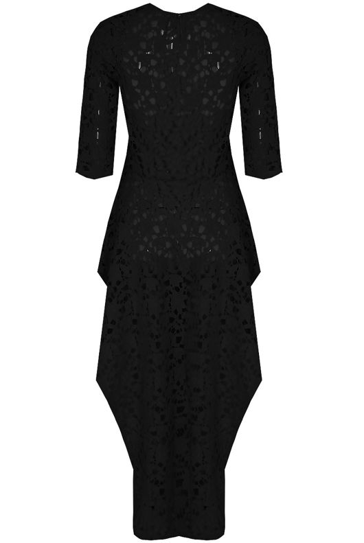 Dip Hem Crochet Top In Black