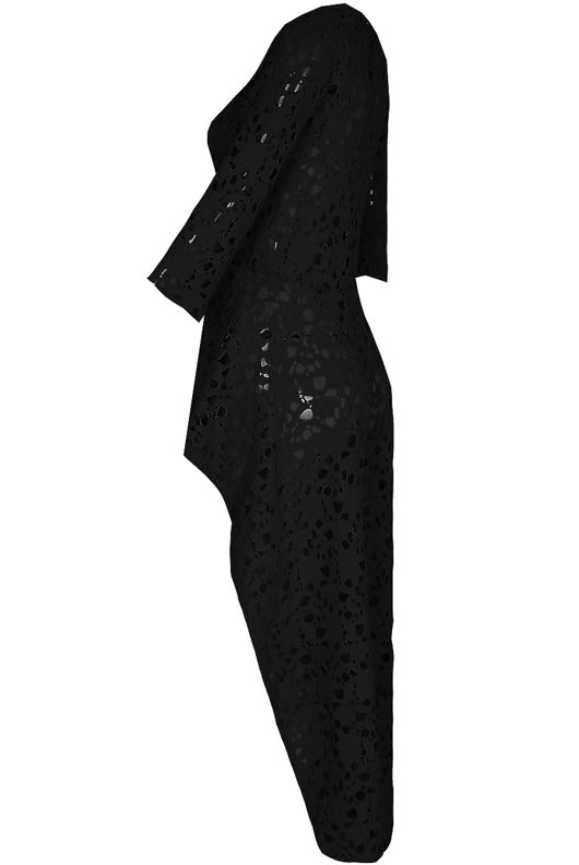 Dip Hem Crochet Top In Black