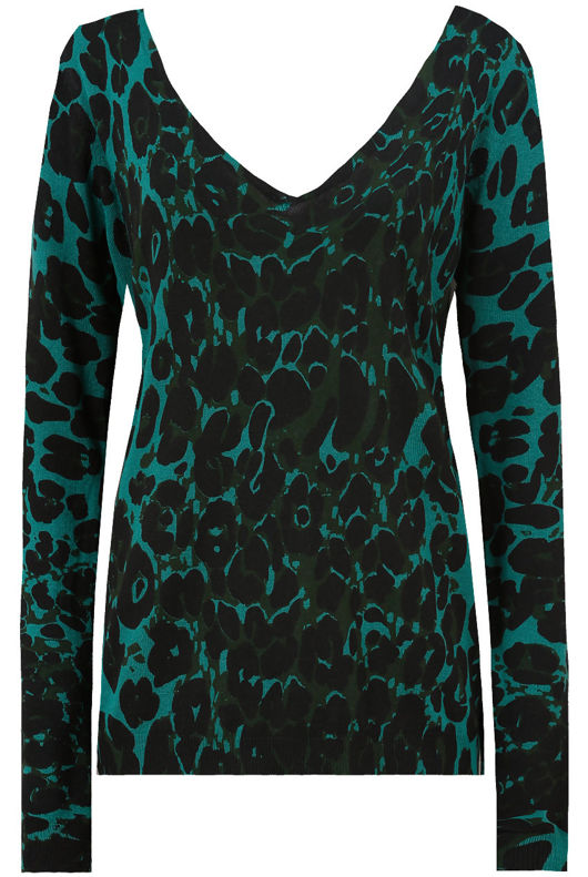 Green Leopard Print Back Bow Detailed Jumper