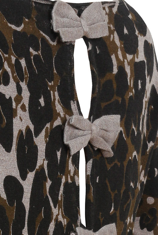 Taupe Leopard Print Back Bow Detailed Jumper