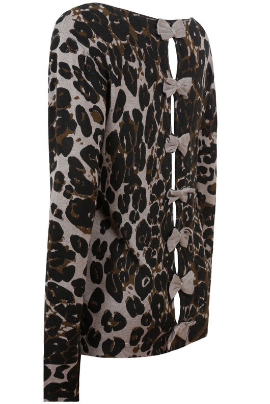 Leopard Print Back Bow Detailed Jumper