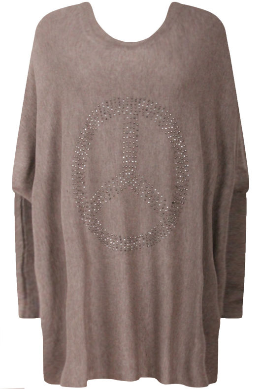 Taupe Sequin Peace Symbol Knitted Jumpers