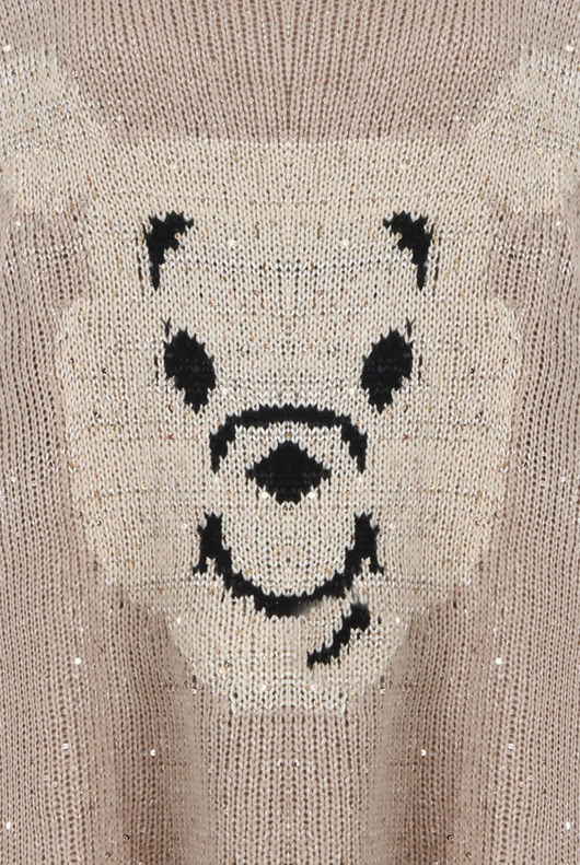 Beige Festive Winter Bear Knitwear 