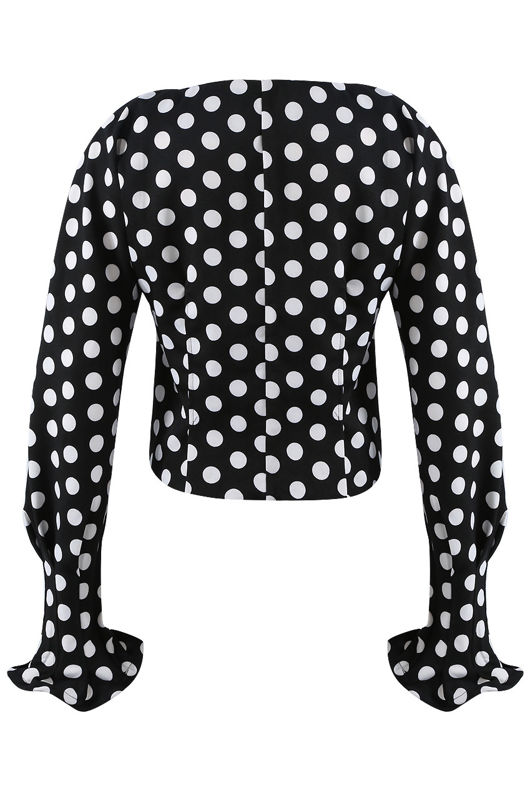 Black Ruched Polka Dot Toggle Button Top