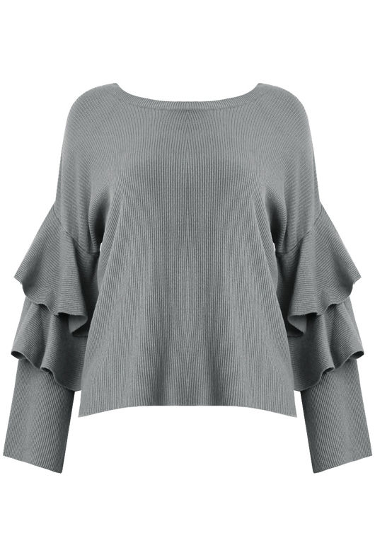 Grey Layered Sleeve Knitted Jumpers