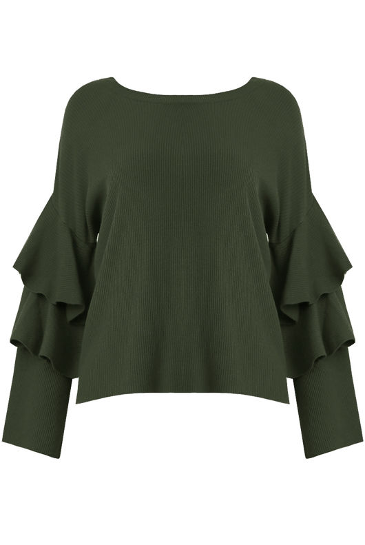 Khaki Layered Sleeve Knitted Jumpers