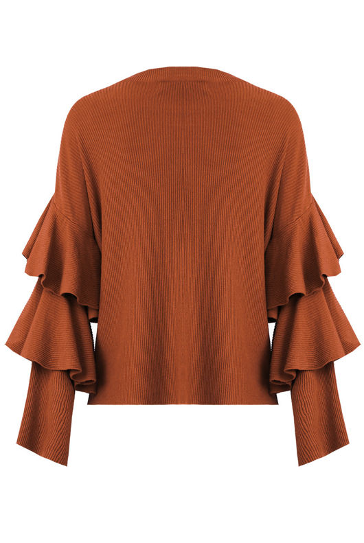 Camel Layered Sleeve Knitted Jumpers