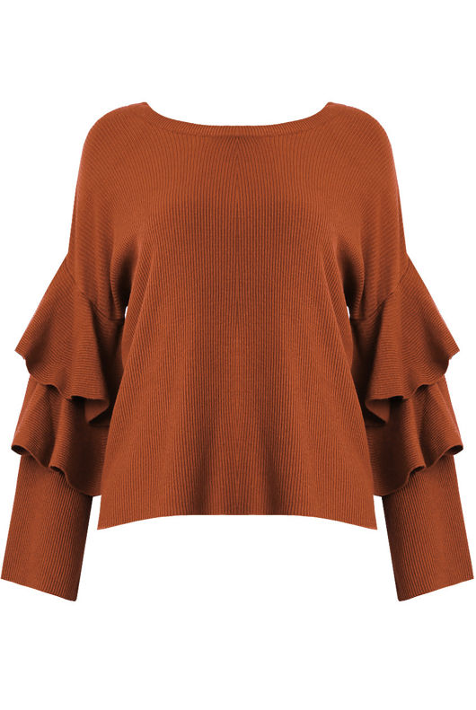 Camel Layered Sleeve Knitted Jumpers
