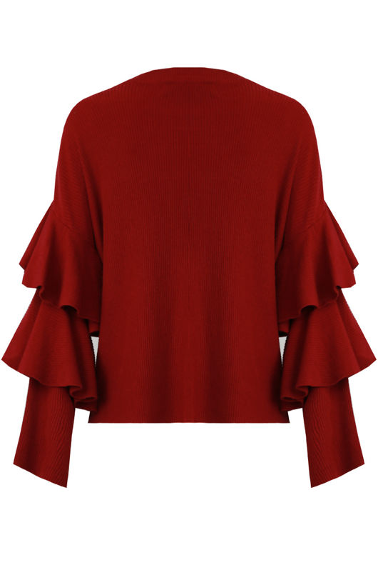 Burgundy Layered Sleeve Knitted Jumpers