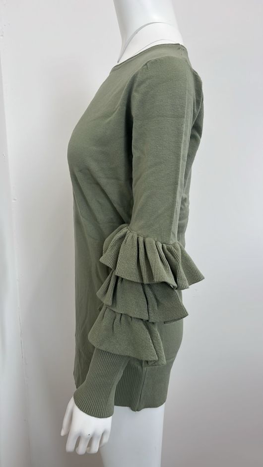 Green Ribbed Layered Sleeve Knitted Midi Dress