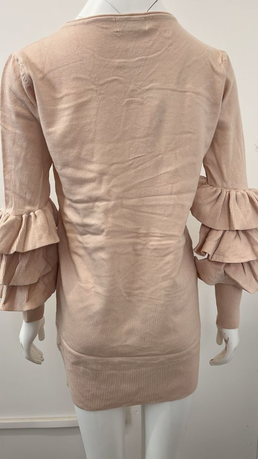 Rose Ribbed Layered Sleeve Knitted Midi Dress