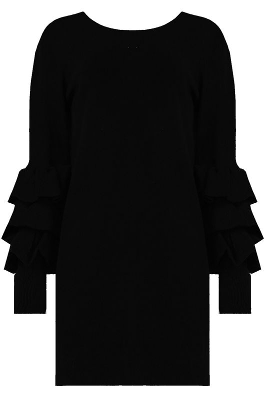 Black Ribbed Layered Sleeve Knitted Midi Dress