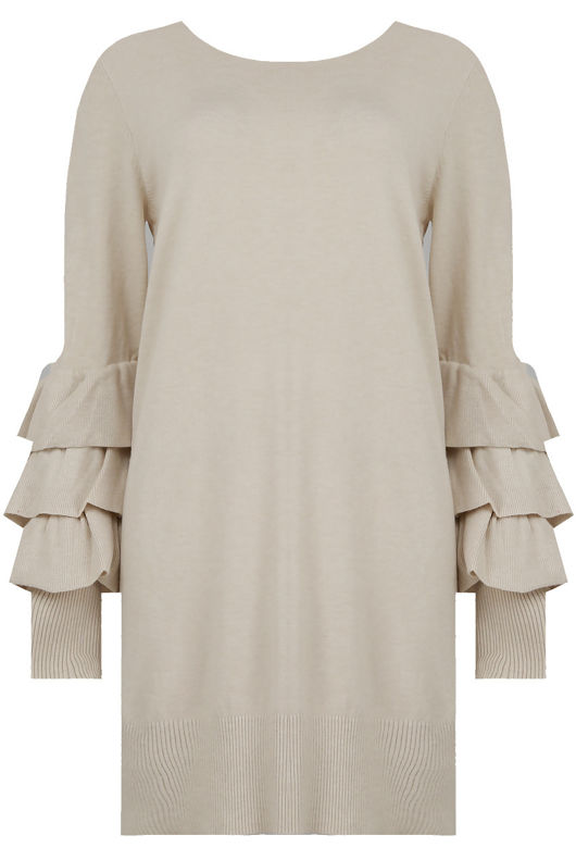 Cream Ribbed Layered Sleeve Knitted Midi Dress