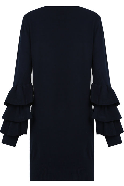 Navy Ribbed Layered Sleeve Knitted Midi Dress