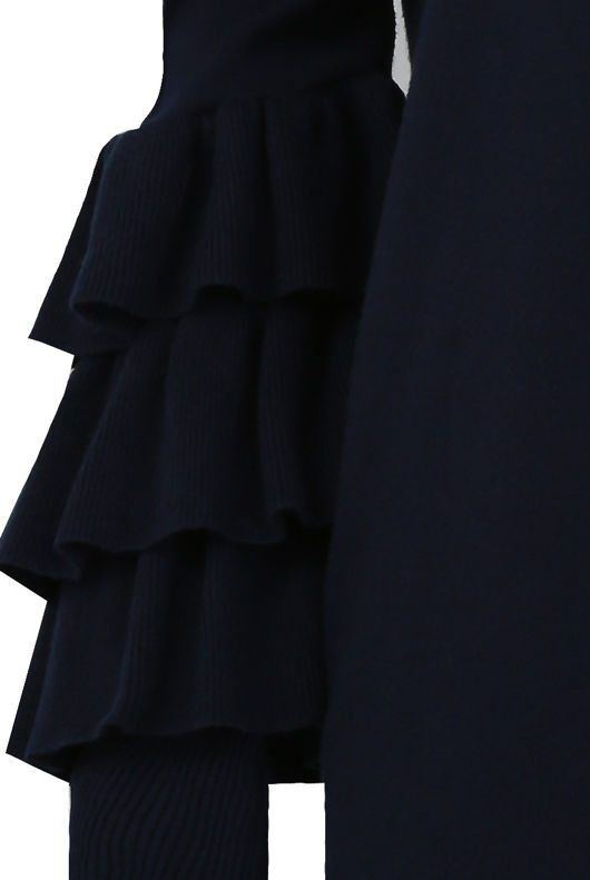 Navy Ribbed Layered Sleeve Knitted Midi Dress