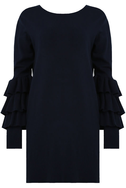 Navy Ribbed Layered Sleeve Knitted Midi Dress