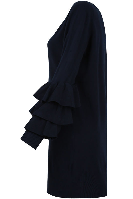 Navy Ribbed Layered Sleeve Knitted Midi Dress