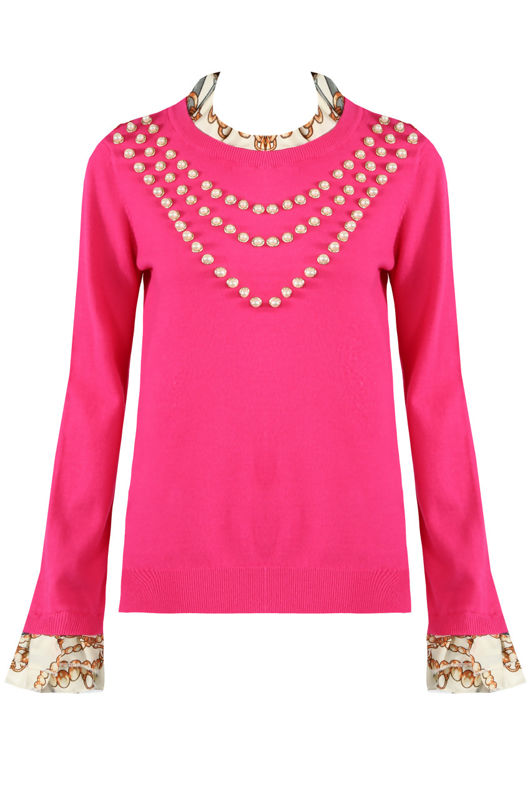 Ruffle Neck & Cuffs Pearls Trim Jumper - Mixed Colour Pack
