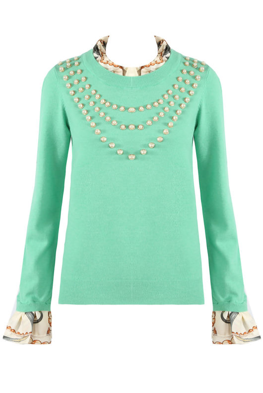 Ruffle Neck & Cuffs Pearls Trim Jumper - Mixed Colour Pack