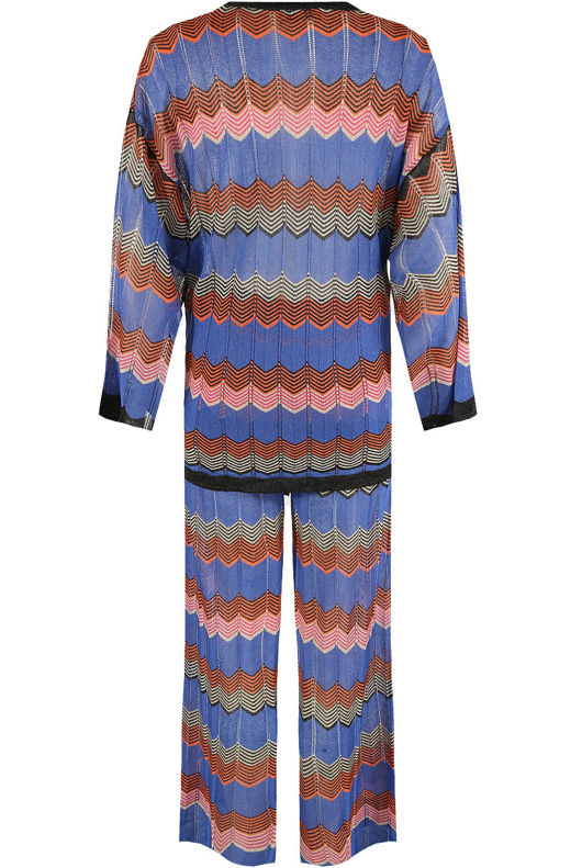 Blue Wavy Print Front Knot Tops & Trouser Co-Ord