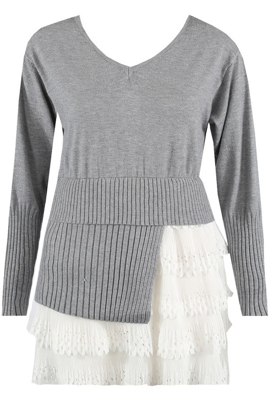 Ribbed Asymmetric Layered Hem Jumper