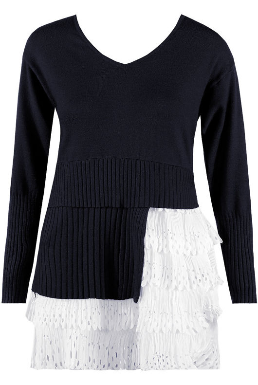 Ribbed Asymmetric Layered Hem Jumper