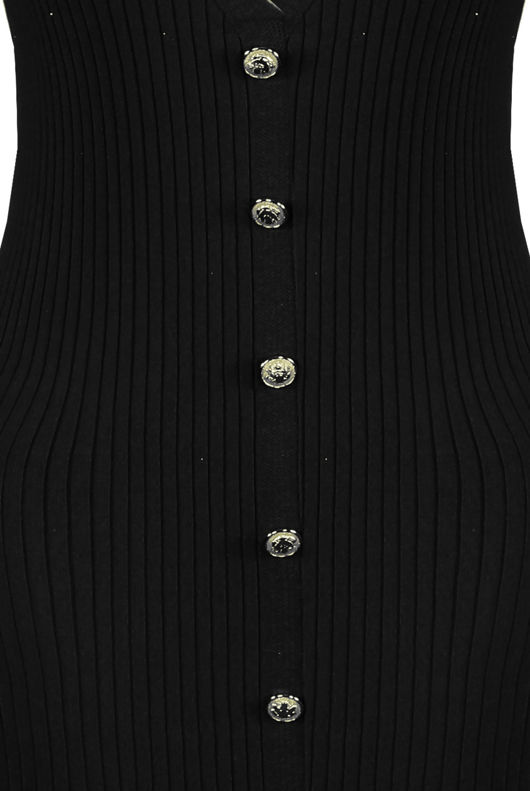  Ribbed Puff Sleeves Pencil Dress