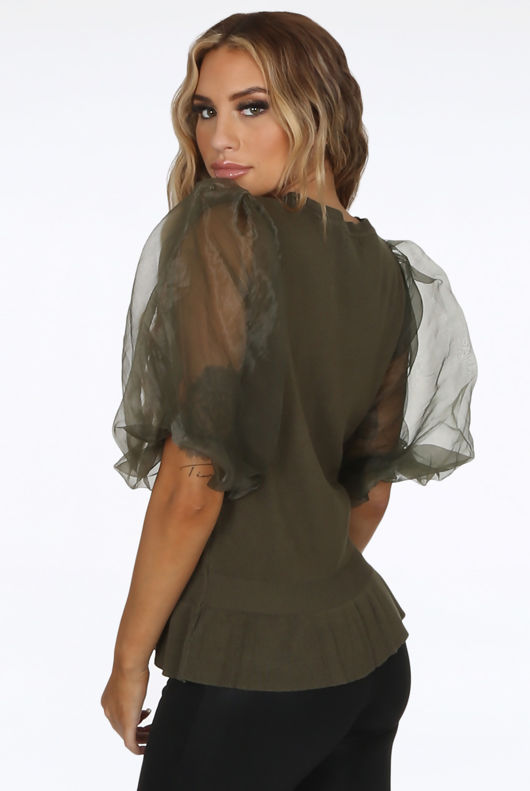 Half Tulle Sleeves Ribbed Top - Mixed Colours Pack