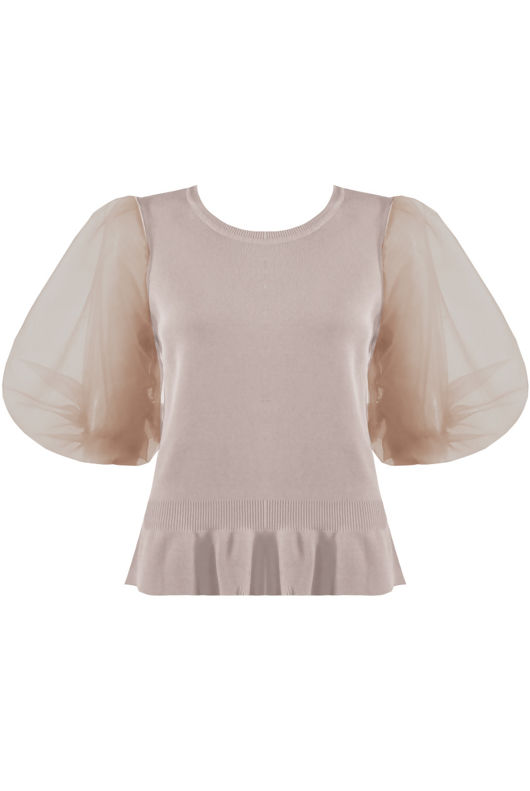Half Tulle Sleeves Ribbed Top - Mixed Colours Pack
