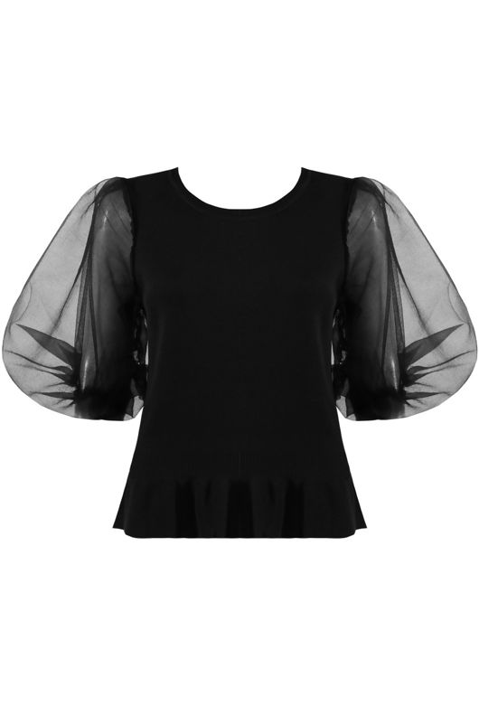 Half Tulle Sleeves Ribbed Top - Mixed Colours Pack