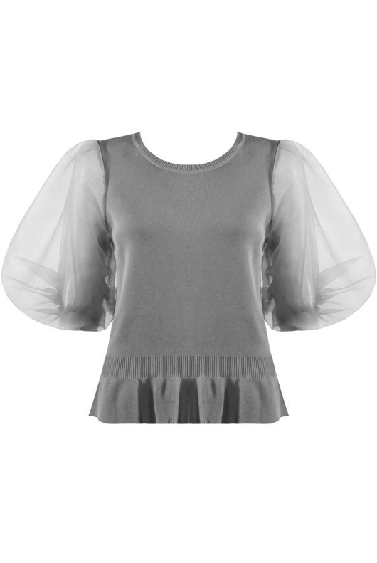 Half Tulle Sleeves Ribbed Top - Mixed Colours Pack