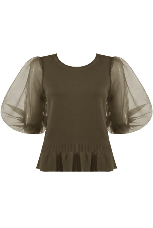 Half Tulle Sleeves Ribbed Top - Mixed Colours Pack
