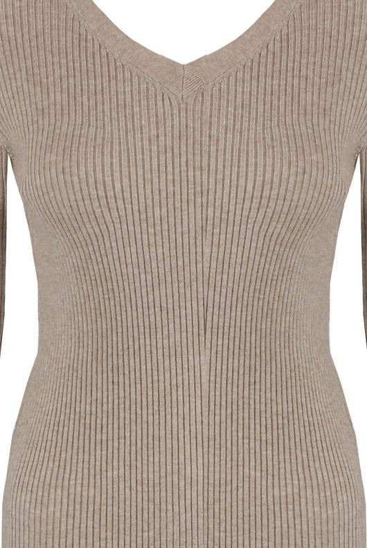 Taupe Knitted V Neck Jumper & Trouser Set