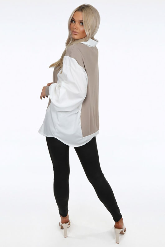 Beige Bib Collar Jumper Shirt 