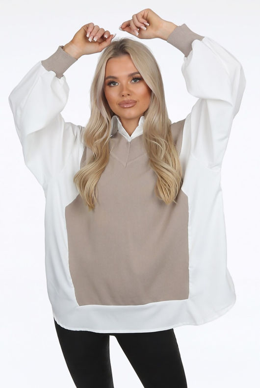 Beige Bib Collar Jumper Shirt 