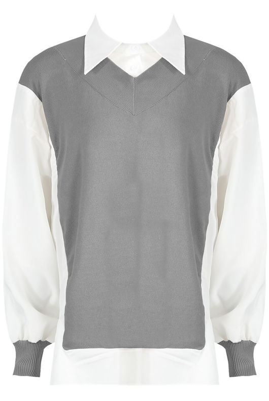 Grey Bib Collar Jumper Shirt 