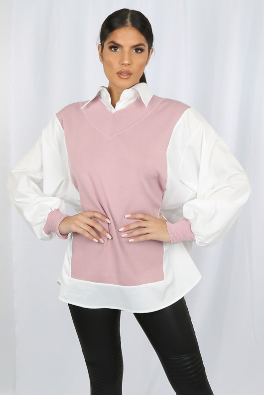 Pink Bib Collar Jumper Shirt 
