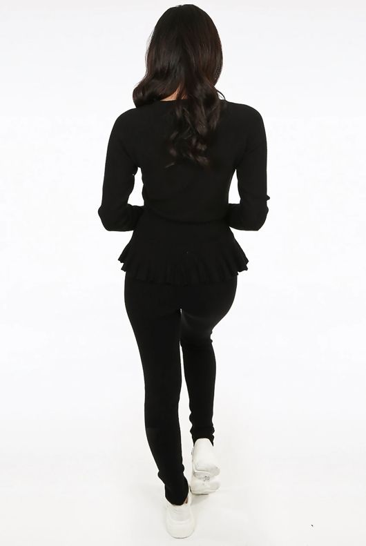 Black Fine Knit Loungewear Two Piece Set