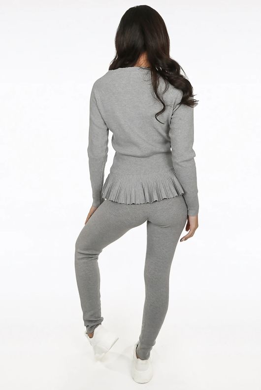Grey Fine Knit Loungewear Two Piece Set