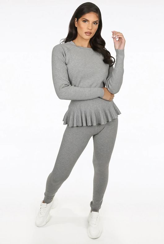 Grey Fine Knit Loungewear Two Piece Set