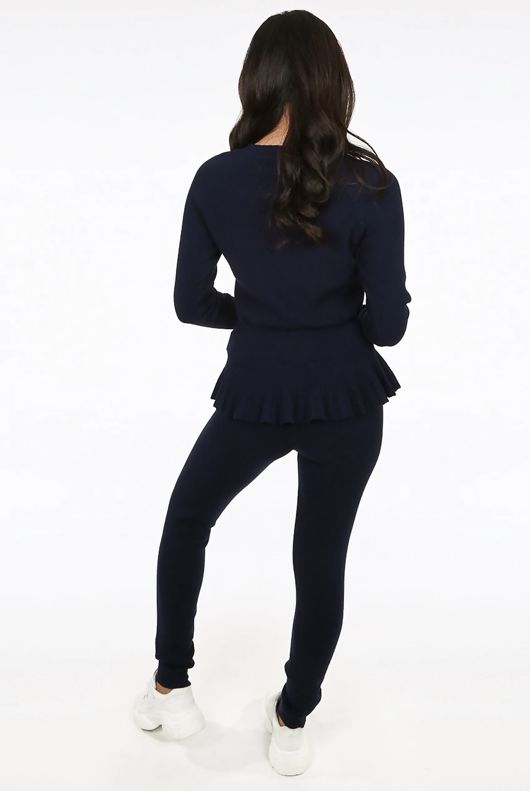 Navy Fine Knit Loungewear Two Piece Set