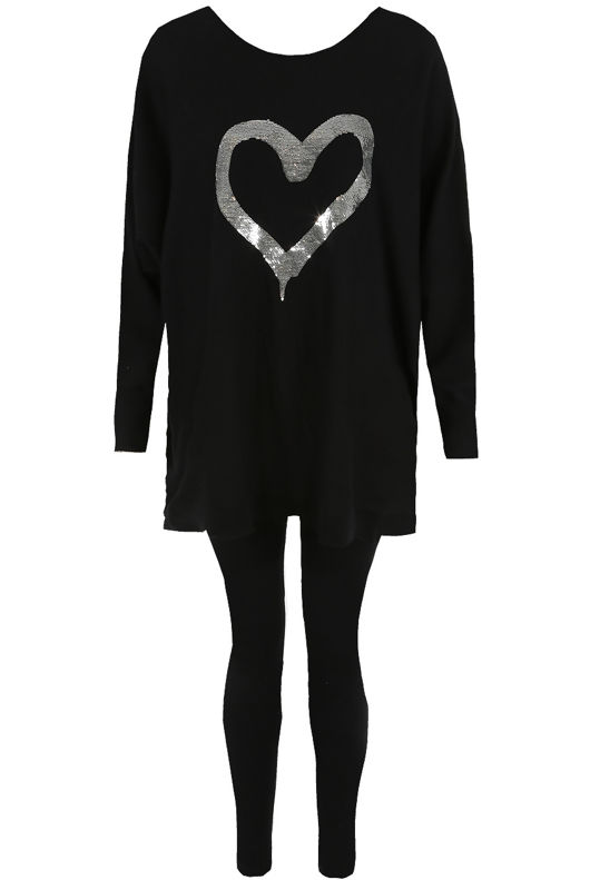 Sequin Heart Embellished Jumper & Trouser Set