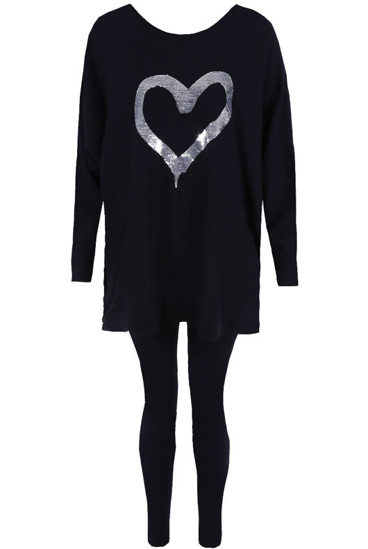 Sequin Heart Embellished Jumper & Trouser Set
