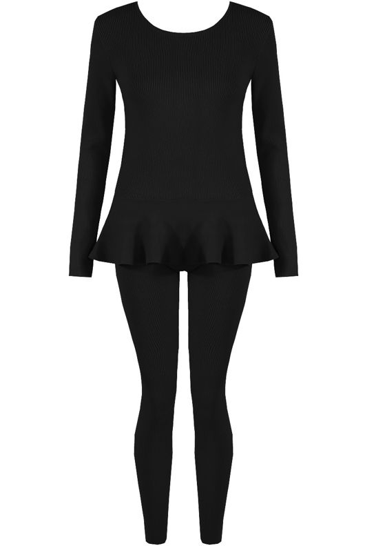 Round Neck Peplum Loungewear Set