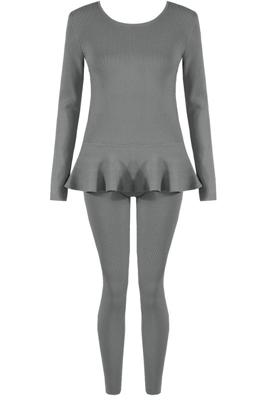Round Neck Peplum Loungewear Set