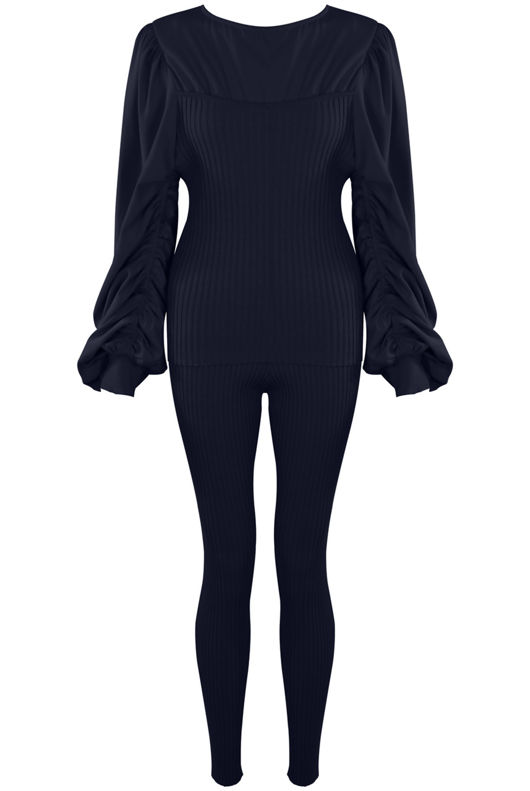 Ruched Sleeves Knitted Loungewear