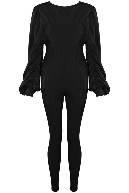Ruched Sleeves Knitted Loungewear