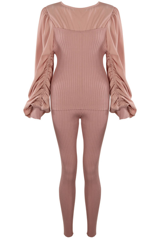 Ruched Sleeves Knitted Loungewear
