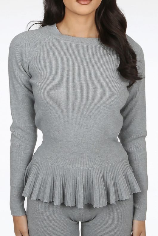 Grey Fine Knit Loungewear Two Piece Set