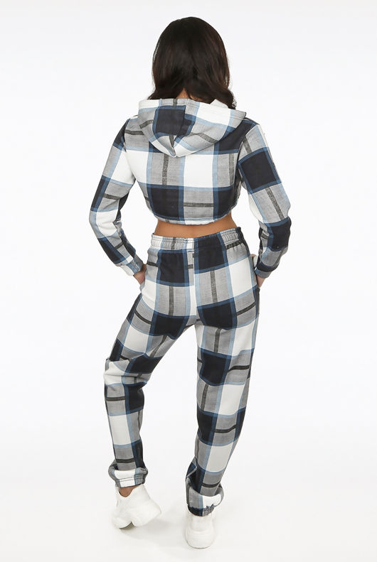 Check Cropped Hoodie & Jogger Loungewear